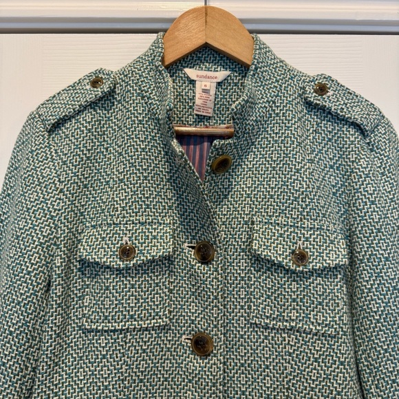 Sundance Tweed Blazer Women’s Sz 6 Green Military Wool Blend Colorful Preppy - Picture 3 of 8